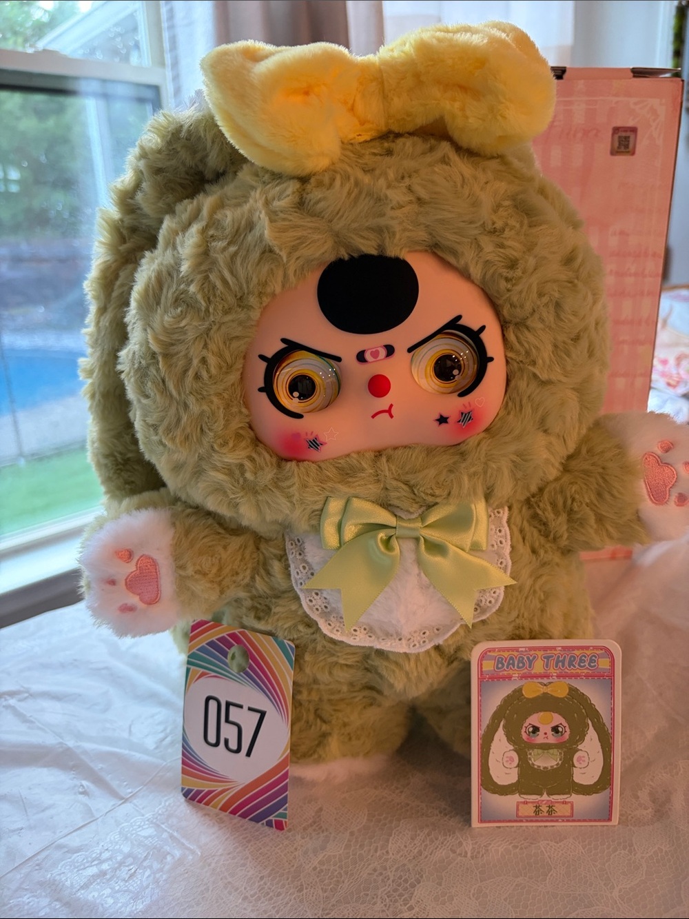 057, Sweet Baby BB3 400% Plush Green Doll W/ Special eyes and Yellow Bow